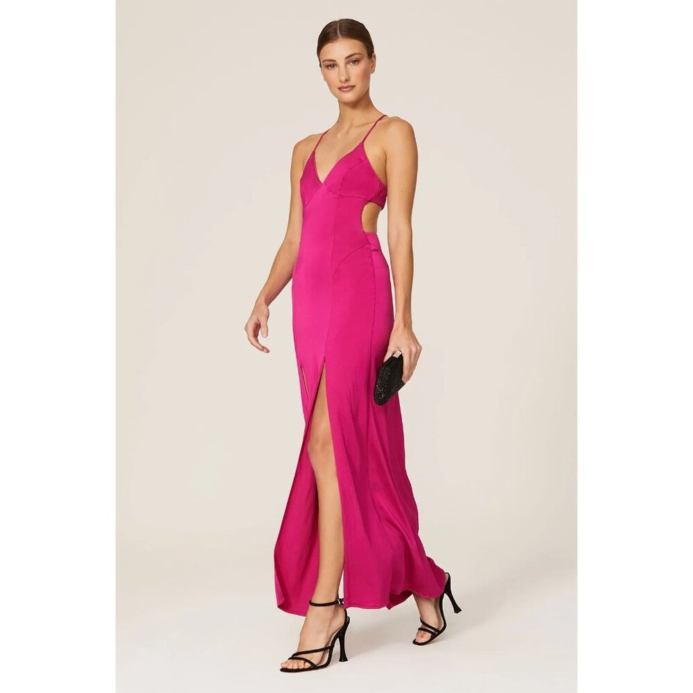 Manning Cartell Facetime Slip Gown Fuchsia Dress Spaghetti Straps Open Back US 8
